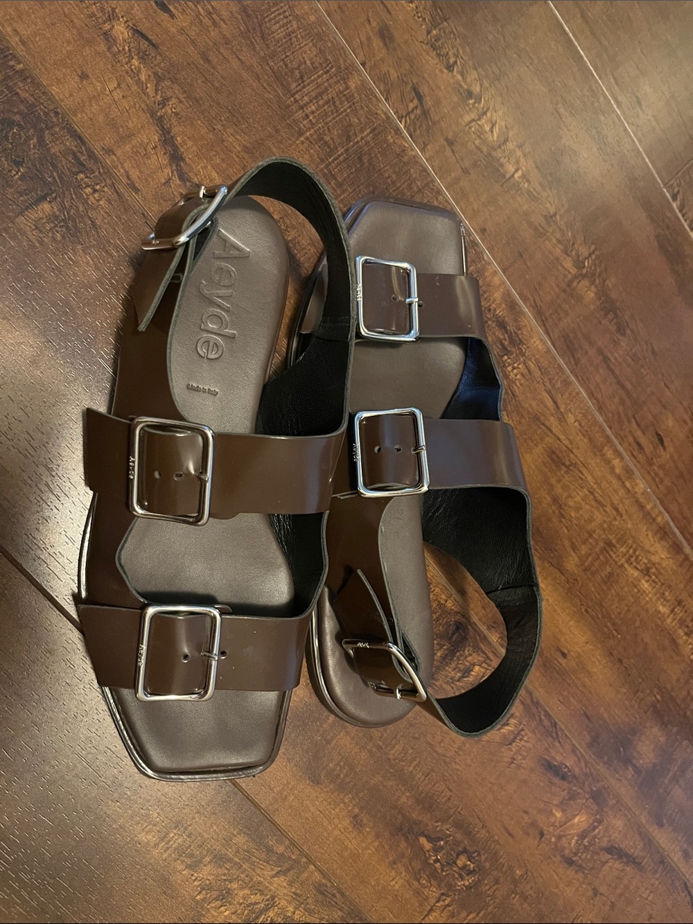 Aeyde Dark Brown Thekla Triple Buckle Sandals